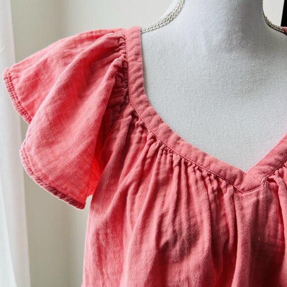 Old Navy Coral Pink Ruffly 100% Cotton Soft Billowy Cottagecore Blouse - Large - Picture 2 of 8
